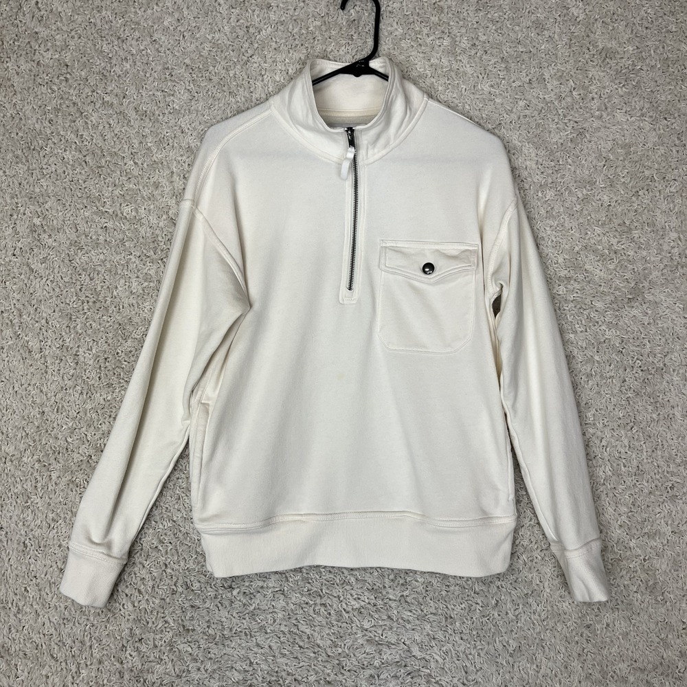 Old Navy Pullover Mens Small White Quarter Zip Sweatshirt Pocket Casual Classic